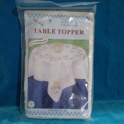JACK DEMPSEY  Stamped Embroidery TABLE TOPPER 35" Square STRAWBERRIES 550 361 - Image 1 of 2