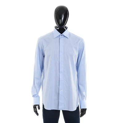 Camisa de Vestir STEFANO RICCI 1000$ - Cuello Alba, Algodón Azul Claro, Micro Rayas Foto 1 de 4