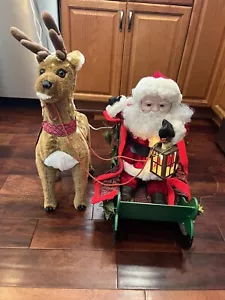 Large Santas Best Animated Lighted Santa With Sleigh And Reindeer Christmas - Picture 1 of 11