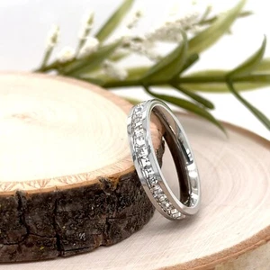 4mm Silver Titanium His & Her Ring White Diamond Ring Unisex Anniversary Ring - Picture 1 of 4