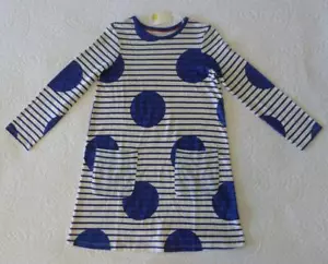 Mini Boden Navy & White Stripes & Big Dots Cotton Knit LS Pocket Dress ll-12 NWT - Picture 1 of 6