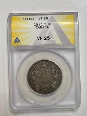 1871 Canada Silver Half Dollar 50C ANACS VF 25 - Image 1 of 2