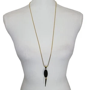 Monet Gray Mother Of Pearl And Dagger Necklace Gold Tone Snake Chain 18.5" Drop - Picture 1 of 7