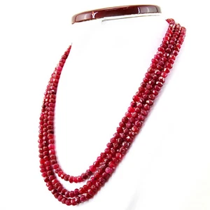 405.00 CTS EARTH MINED 3 STRAND RED RUBY ROUND SHAPE FACETED BEADS NECKLACE (DG) - Picture 1 of 3