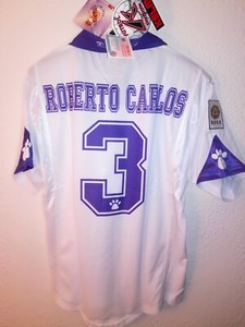 Maillot Extérieur Real Madrid 1997-98 Roberto Carlos #3 - Taille L, Violet Kelme - Occasion Original
