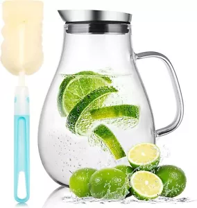 SUSTEAS 2 Liter 68oz Glass Pitcher with Lid Easy Clean Heat Resistant Glass - Picture 1 of 6