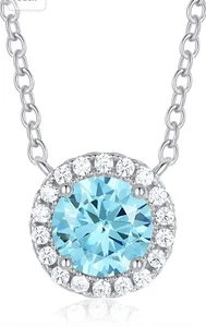 925Sterling Silver Birthstone Round Solitaire Pendant Dainty Halo necklace women - Picture 1 of 6