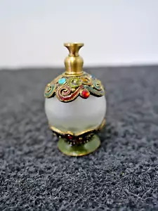 Frosted Glass Ornate Perfume bottle decorated with coloured stones 7.5 cms - Picture 1 of 6