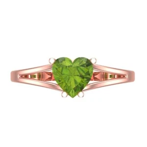 1 cttw Solitaire Natural Peridot Engagement Ring - 14K Solid Gold (Rose Gold) - Picture 1 of 11