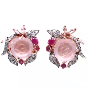 Piedra Preciosa Cuarzo Rosa,Rubí,Zafiro & Circonita Pendientes 925 Plata de Ley - Imagen 1 de 4