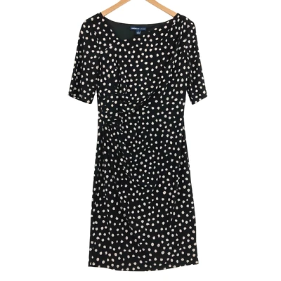 American Living Women Black Polka Dot & Side Pleated Sheath Dress Sz 8 - Image 1 of 4