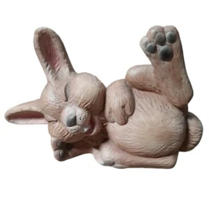Vintage 80s Bunny Rabbit Figurine Laughing ROFL Ceramic Happy  Signed Ceramic - Picture 1 of 13