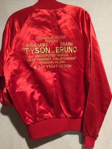Adult M Las Vegas Hilton Mike Tyson vs Frank Bruno 1989 Red Zip-Up Fight Jacket Cover