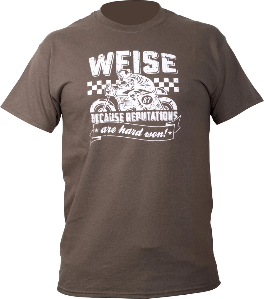 Weise Reputations T-Shirt Olive Brown 100% Cotton Men's Motorcycle Tee NEW