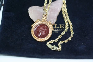 Vintage römische Figur Intaglio Karneol Anhänger 10K Gold Halskette 18" 3 mm Seil - Bild 1 von 12