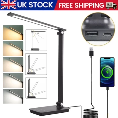 Led Table Lamp Touch Control Desk Light with USB Charging 5 Modes Eye-caring