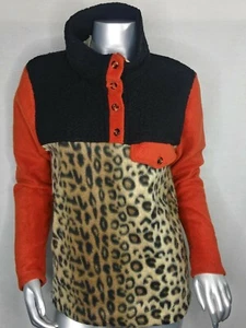 Donni Size XS Fleece Pullover Shirt Leopard Color Block Mock Neck Women's New - Picture 1 of 12