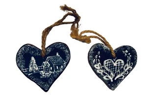 Vintage Oxford Earthenware Christmas Ornaments Hand Painted House & Heart Design - Picture 1 of 6