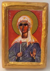 Saint Genevieve Genoveva Genovefa Catholic & Eastern Orthodox Wood Icon - Picture 1 of 6