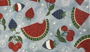 Mainstream Vinyl Polyester Back Tablecloth 60” Round PATRIOTIC FRUITS New - Picture 1 of 5