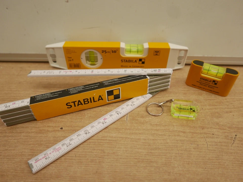 STABILA 4PC LEVELS TORPEDO POCKET KEY RING & FOLDING RULE SET - Image 1 of 1