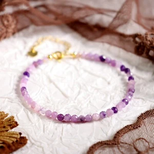 Natural Lepidolite Dainty 3mm Gemstone Minimalist Skinny Bracelet Healing Reiki - Picture 1 of 3