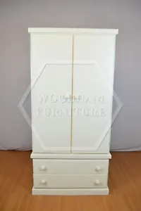 HANDMADE CAMBRIDGE 2 DRAWER GENTS WARDROBE IN IVORY (NOT FLATPACKED) - Picture 1 of 9