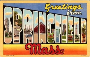 MA, Massachusetts  SPRINGFIELD LARGE LETTER LINEN Greetings  ca1940's Postcard - Picture 1 of 2