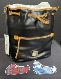 Dooney & Bourke Wexford Large Drawstring Purse Handbag Black Brown NWT - Picture 1 of 6