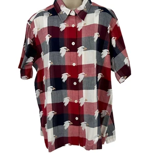 Top patriótico águila bordada a cuadros para mujer talla 2X 4 de julio rojo blanco azul - Imagen 1 de 12