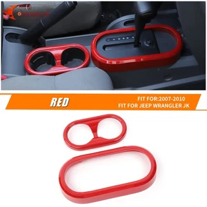Red Gear Shift Panel & Cup Holder Cover Trim Kit For Jeep Wrangler JK 2007-2010 - Imagen 1 de 12
