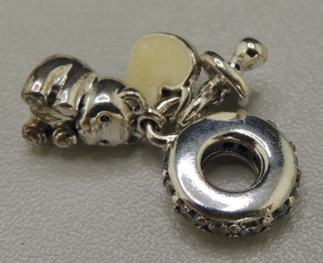 Pandora Baby Treasures Pacifier Bear Heart Dangle Slide Charm (20366-Pandora-MY) - Image 1 of 4