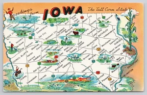 Greetings from Iowa Tall Corn State Pictorial Highway Road Map Postcard - Picture 1 of 2