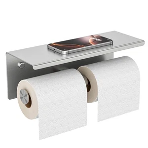 Soporte de papel higiénico doble con estante, soporte de rollo de pañuelo de montaje en pared para baño... - Imagen 1 de 7