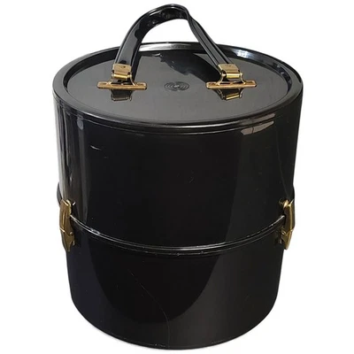 Peruca/chapéu de viagem vintage MCM redondo preto plástico caixa 9,25" x 9" - Imagem 1 de 4