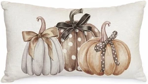 AACORS Fall Pillow Cover 12x20 Inch Pumpkins with Bowknot Decor Autumn Seasonal  - Picture 1 of 6