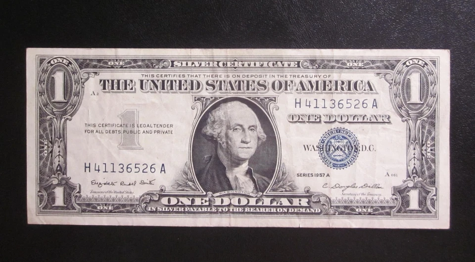 1957 A $1 SILVER CERTIFICATE ONE DOLLAR BANKNOTE OLD US VF/F+ NOTE H 41136526 A - Image 1 of 2