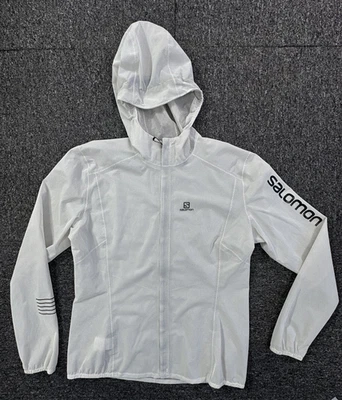 Salomon Hooded Lightning Race Waterproof Jacket Womens Medium White Zip - Image 1 of 4