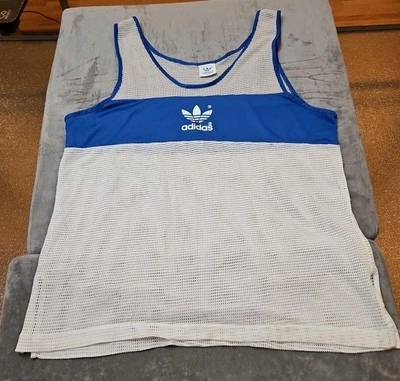 Vtg 70 80's Adidas USA TREFOIL Logo Mesh Tank Top SPELLOUT Nylon Jersey M Retro - Image 1 of 4