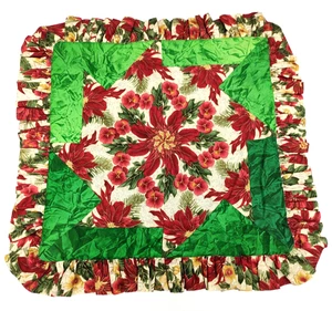 Vintage handgefertigter gesteppter Poinsetta Kissenbezug ~ 18 Zoll geraffter quadratischer Überwurf ~ passt 16 Zoll - Bild 1 von 12
