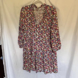 GAP Floral Mini Dress Women’s XL  3/4 Sleeve Ruffle Tiered Pockets Boho Cowgirl - Picture 1 of 14
