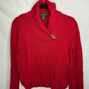 Lauren Ralph Lauren Pullover rot Schalkragen Gr. Medium Gold Horn Baumwolle Preppy - Bild 1 von 5