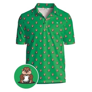 Tipsy Elves POLO SHIRT Mens XXL Green Golf Ball Gopher PERFORMANCE Caddy Shack - Picture 1 of 8
