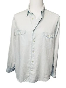Saks Fifth Avenue 100% Linen Light Blue Button-up Long Sleeve Shirt Men’s Large - Picture 1 of 9