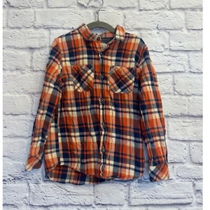 Zara Boys Flannel Shirt Plaid Button Up Long Sleeve Orange Size 7 - Picture 1 of 7