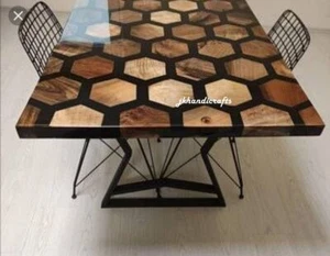 Live Edge Black Epoxy Resin Table Premium Quality Walnut Wood Large Din Table - Picture 1 of 1