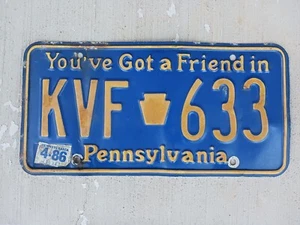 1986 PENNSYLVANIA Tin ~ You've Got A Friend ~ LICENSE PLATE Tag # KVF633 Sticker - Picture 1 of 5