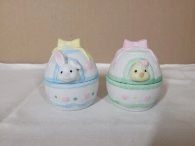 2 schӧne Biskuit Porzellan Eier, Ostereier, Dosen, Hase Küken - Bild 1 von 4