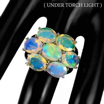 925 Anello Argento Sterling Ovale Opale di Fuoco 9x7mm Naturale Pietra Gioielli - Immagine 1 di 4