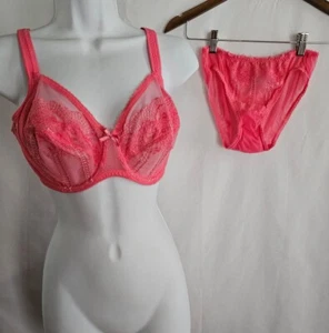 Set Wacoal vintage donna taglia 36DD / rosa medio pizzo e rete ferretto - Foto 1 di 15